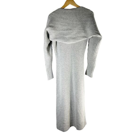 LVIR Merino Wool Cashmere Ribbed Midi Sweater Dress Size Medium Gray - Picture 3 of 10
